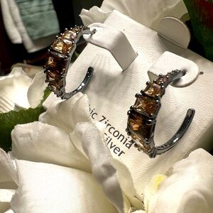 Silver Earrings and Ring Smokey Sapphire